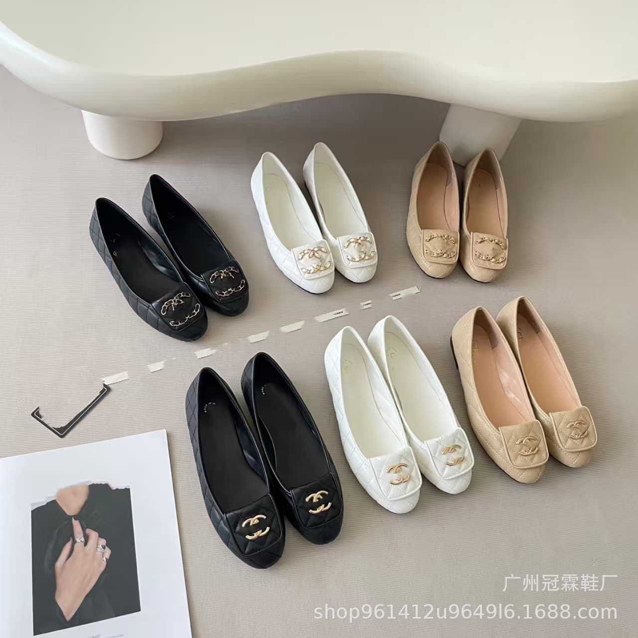 Women's Chanel-style Ballet Flats 2025 Spring New Round Toe Bookbag Buckle Black Metal Single Shoes Versatile Leather Shoes