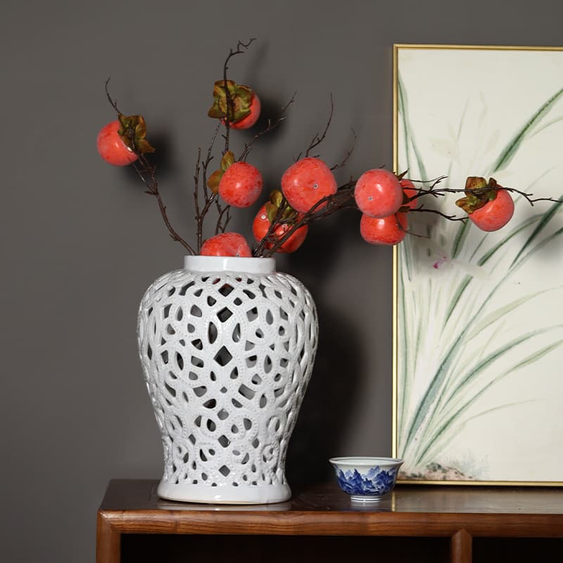 European Modern Showroom Soft Decoration Solid Color Hollow General Jar Entrance General Jar Ornament Vase