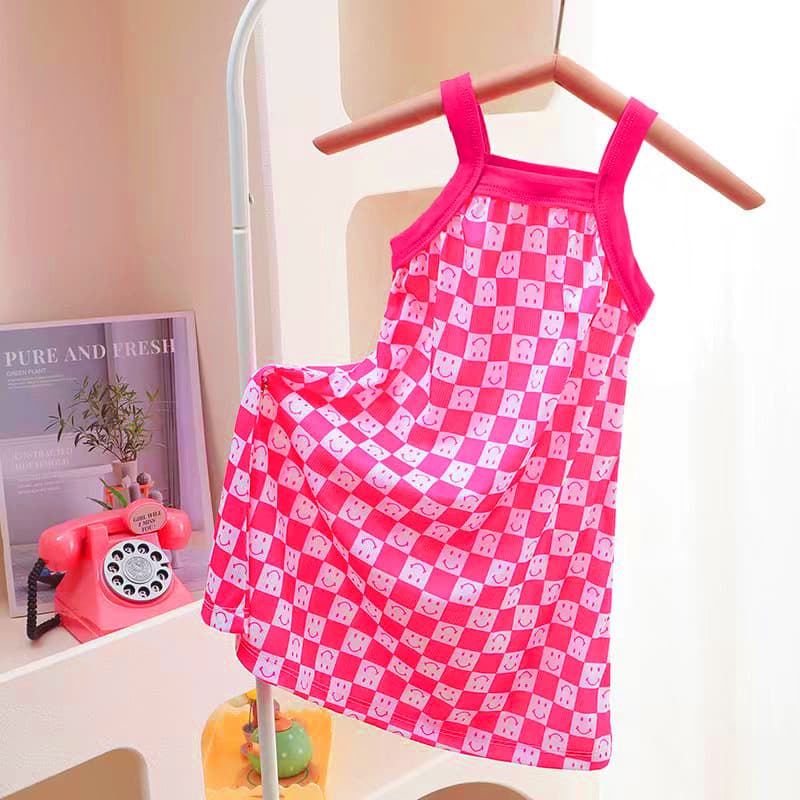 Girls Summer Plaid Strap Vest Dress Sweet French Style Inner Wear Sleeveless Dress Casual Daily Skirt Children's Clothing