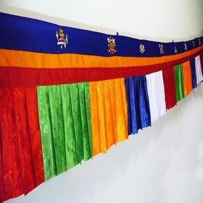 5m Nepalese Tibetan Embroidered Eight Auspicious Symbols Yellow Valance Tibetan Buddhist Shrine Decoration Puma Buddha Table Hanging