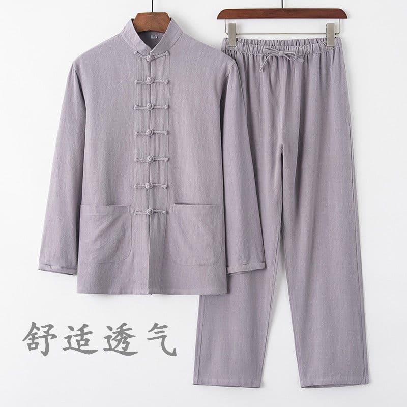 Cotton and linen Tang suit, Chinese style, frog button, long-sleeved set, Chinese retro loose-fitting top, foreign trade, cross-border wholesale.