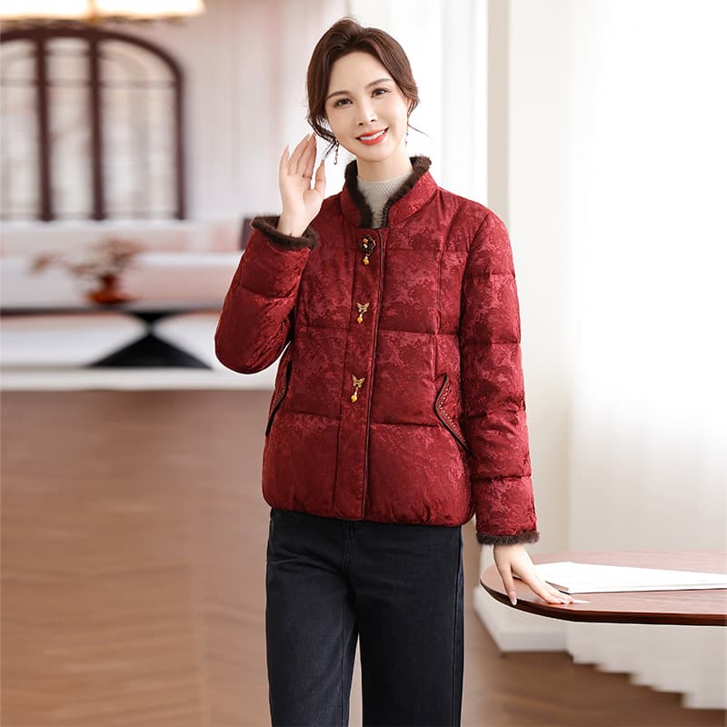 TikTok Hit Mom's Down Jacket, 90% White Duck Down, Middle-Aged and Elderly Duck Down Jacket, Women's Winter New Chinese Style National Wind Warm Coat