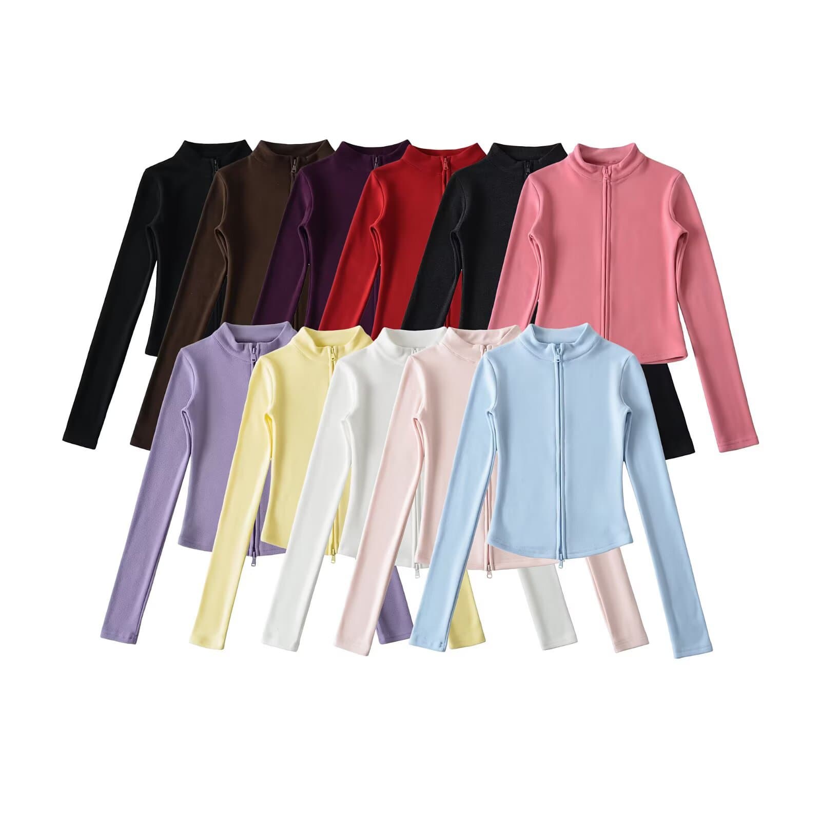 Yoga fitness double-ended zipper cardigan jacket for women autumn and winter German velvet waist tight slimming short versatile sweatshirt
