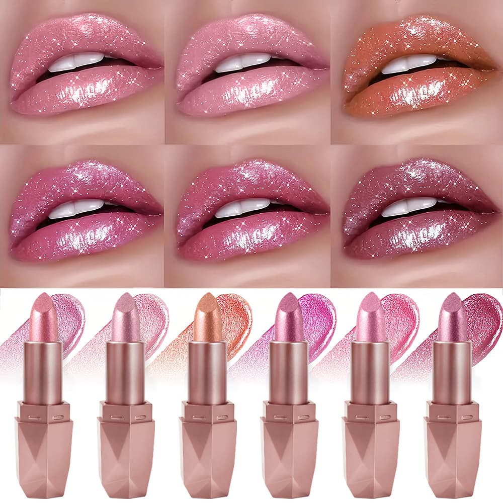 Cross-border makeup SAM SUGAR 6-color diamond glitter lipstick pearlescent sparkling moisturizing long-lasting lipstick