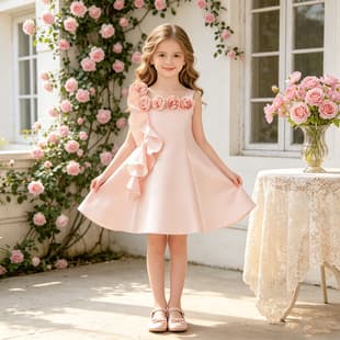 Cross-Border Children's Dress 3D Flower Dress Sleeveless Waist-Cinched Princess Tutu Dress Holiday Performance Outfit Satin Kids Clothing