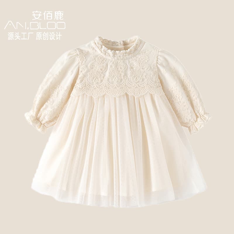 Spring Autumn Baby Girl Lace First Birthday French Style Dress Long Sleeve Princess Tutu Dress Infant Dress