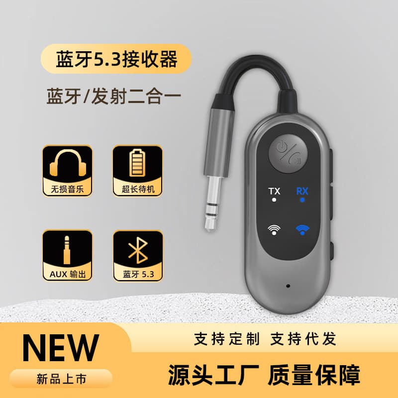 Bluetooth Transmitter Receiver 2-in-1 V5.3 Dual Channel Stereo AUX Audio 3.5mm Port Source Factory