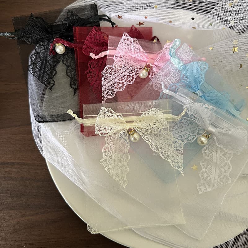 Cross-border gift bag lace bow yarn bag jewelry packaging bag drawstring candy bag gift bag manufacturers wholesale