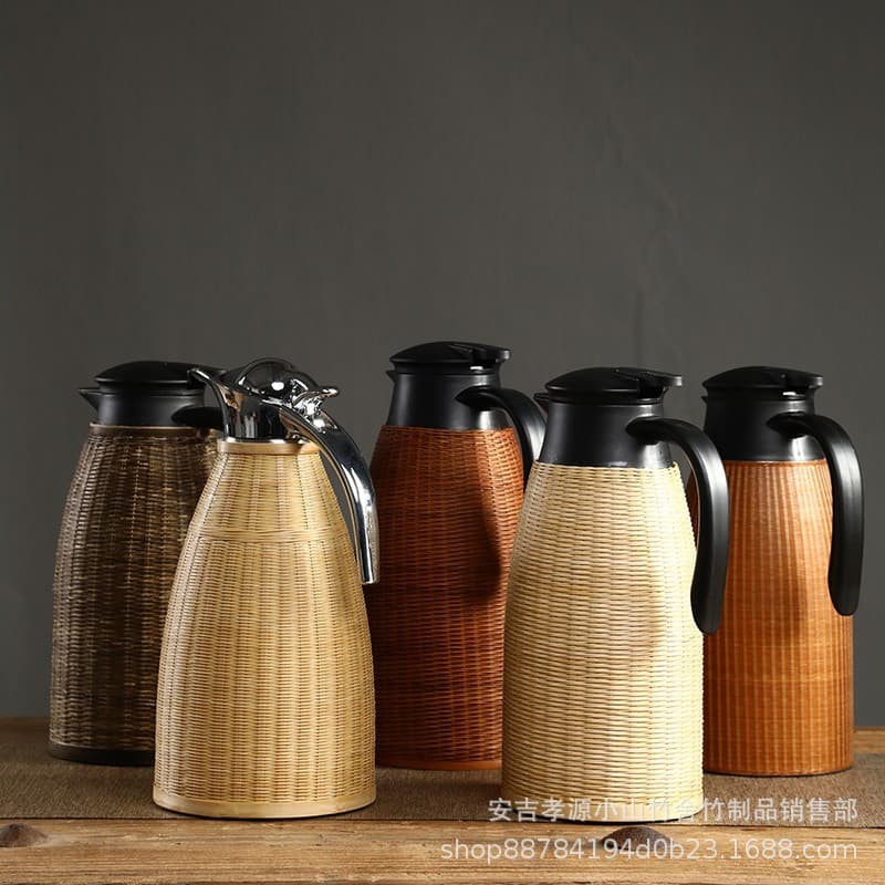 Bamboo Woven Wire Vacuum Flask Insulated Bottle Premium Hot Water Bottle Home Stay Water Bottle Tea Pot 304 Stainless Steel Kettle