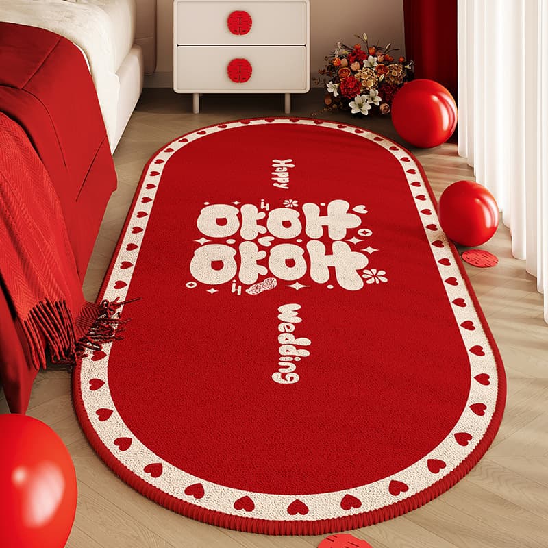 Red Double Happiness Wedding Rug Bedside Carpet Living Room Rug Home Floor Mat Wedding Decoration Bed End Foot Mat