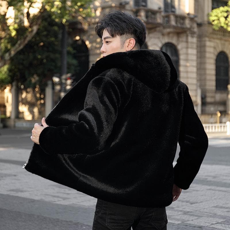 Men's mink coat with lapel, full mink fur, winter youth mink coat, faux mink fur coat, golden mink fleece coat