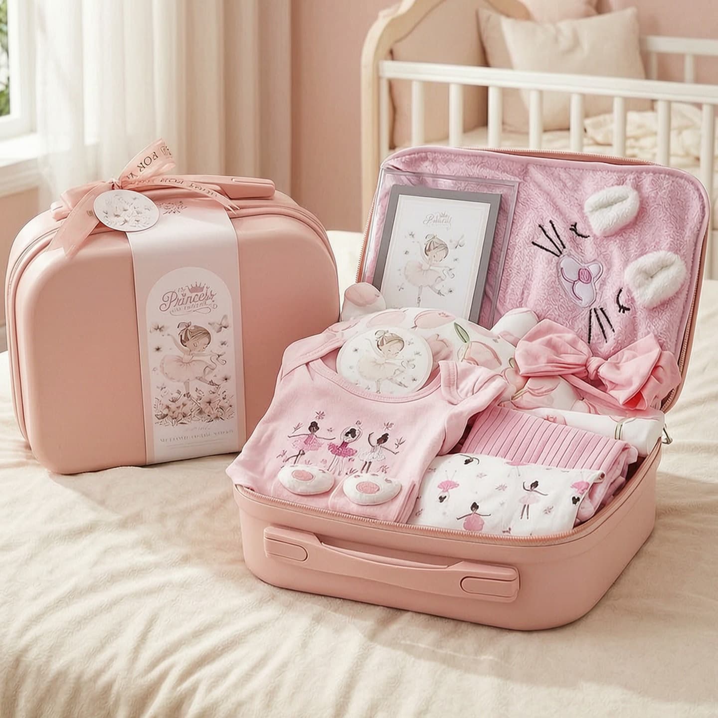 Newborn Baby Gift Set Pink Dancing Girl Summer Clothing Little Princess Pure Cotton Full Moon Gift for Baby Girl