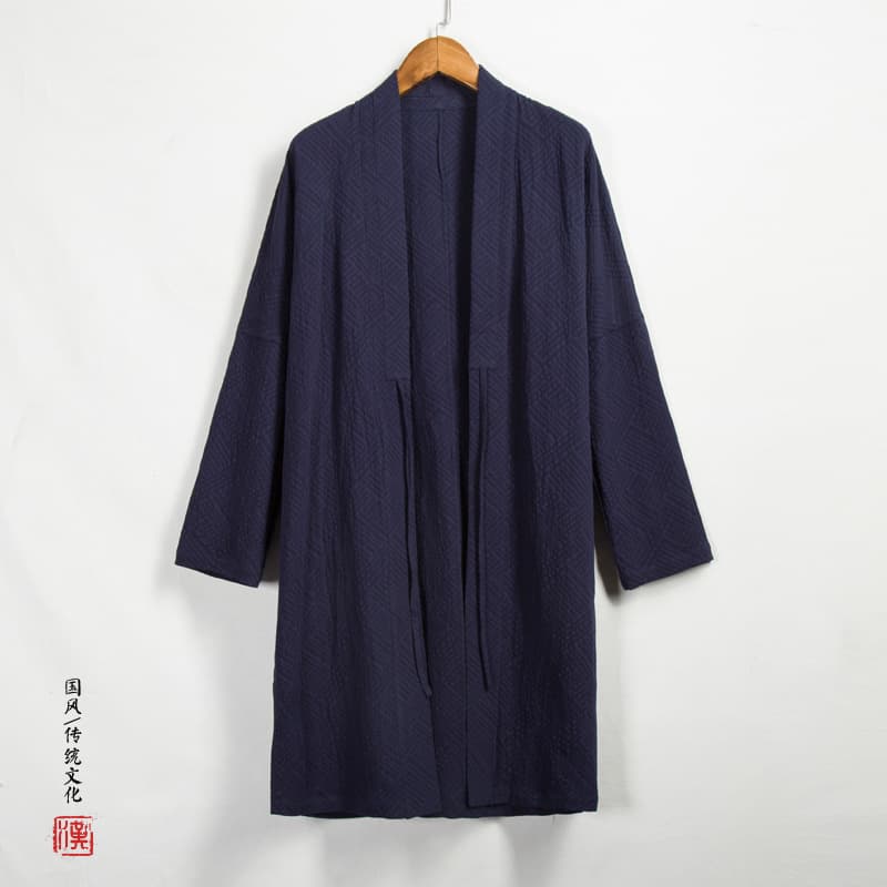 Chinese Style Men's Jacquard Mid-Length Modified Hanfu, New Chinese Retro Style Taoist Robe