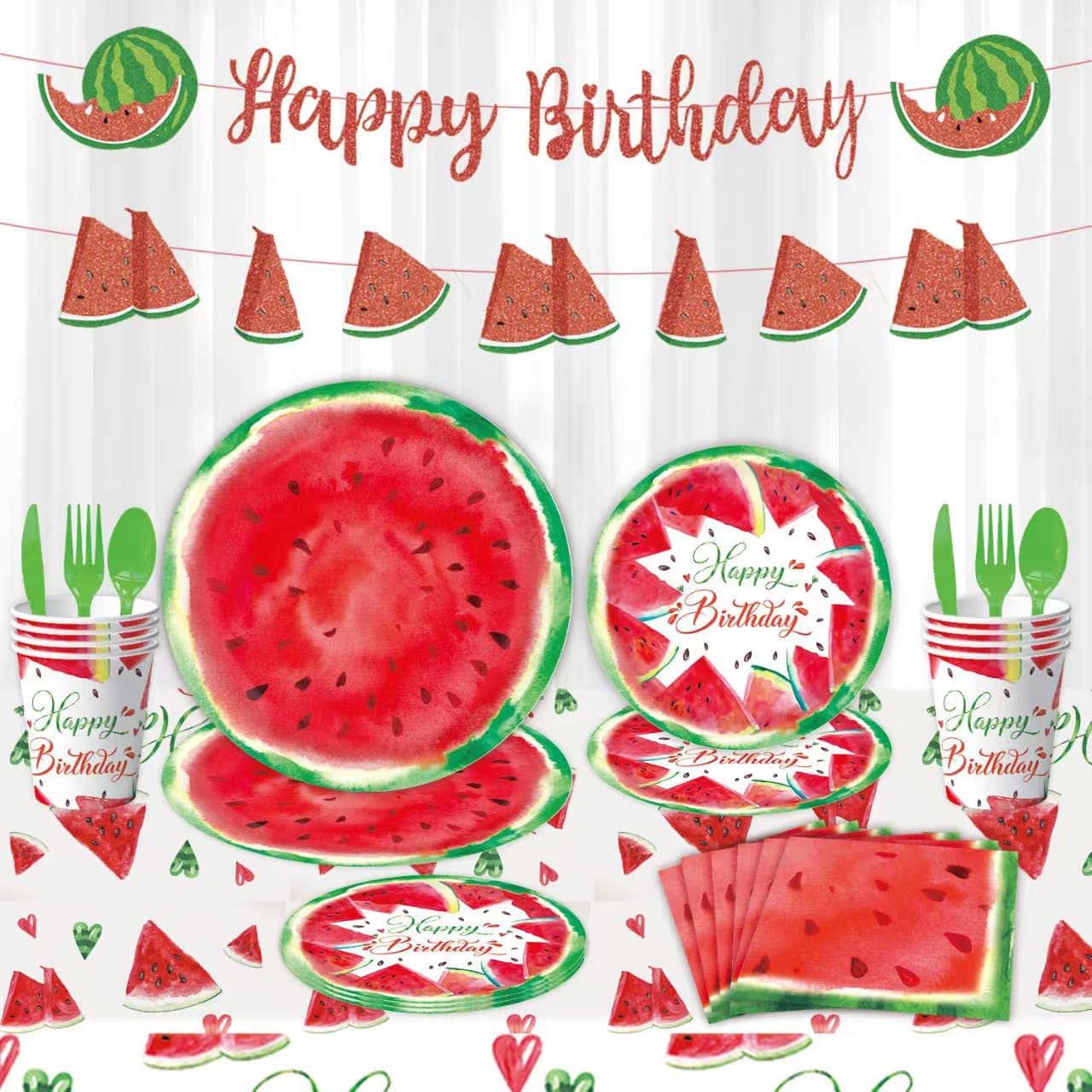 New Summer Watermelon Theme Birthday Party Decoration Banner Set