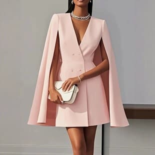 2026 Summer-Fall Europe and America Amazon Cross-border Runway Style Cape Design Premium V-Neck Full Button Front Dress