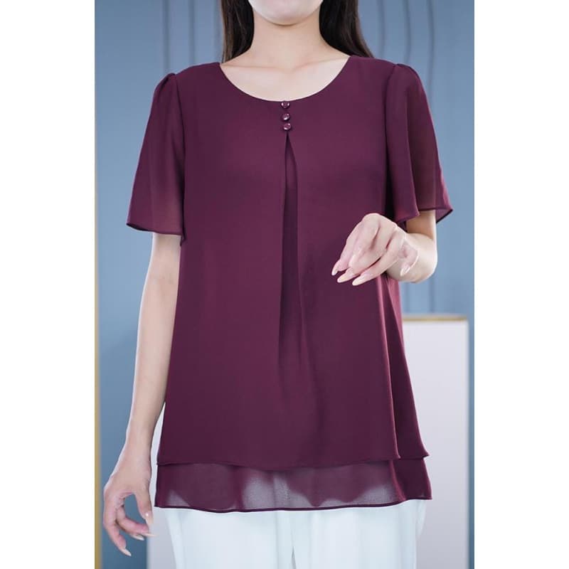 2025 Stylish New Chiffon Blouse for Middle-Aged Mothers, Loose Fit, Plus Size, Conceals Tummy, Short-Sleeved Top