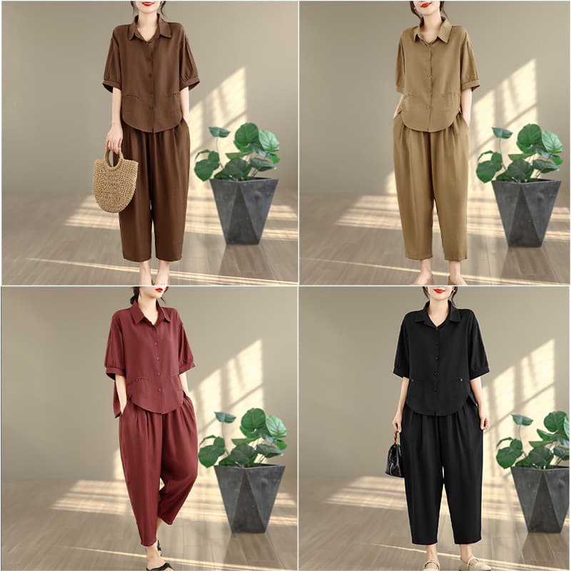 Actual photo of 2026 summer new loose plus-size casual top with elastic waist harem pants two-piece set