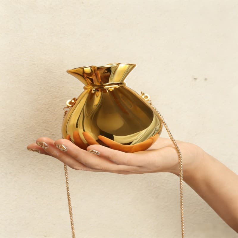 2025 new cross-border dinner bag, lucky little gold bag, acrylic clutch bag, shiny money bag, high-end evening bag