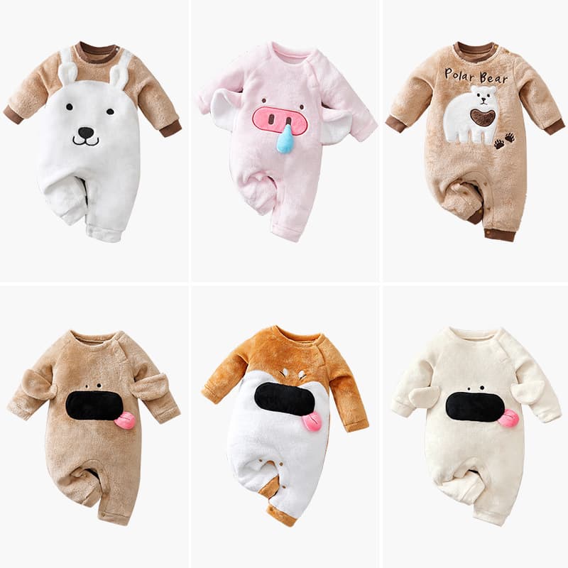 Autumn and winter baby crawling clothes plus velvet baby onesies cute newborn home clothes long-sleeved warm clothes