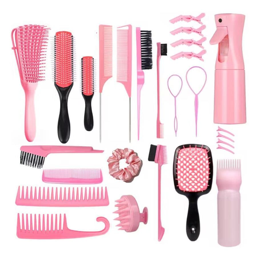 Temu Dropshipping Shampoo Brush Continuous Spray Bottle Detangling Comb Tail Comb Hollow Comb Styling Hair Brush Hairdressing Set