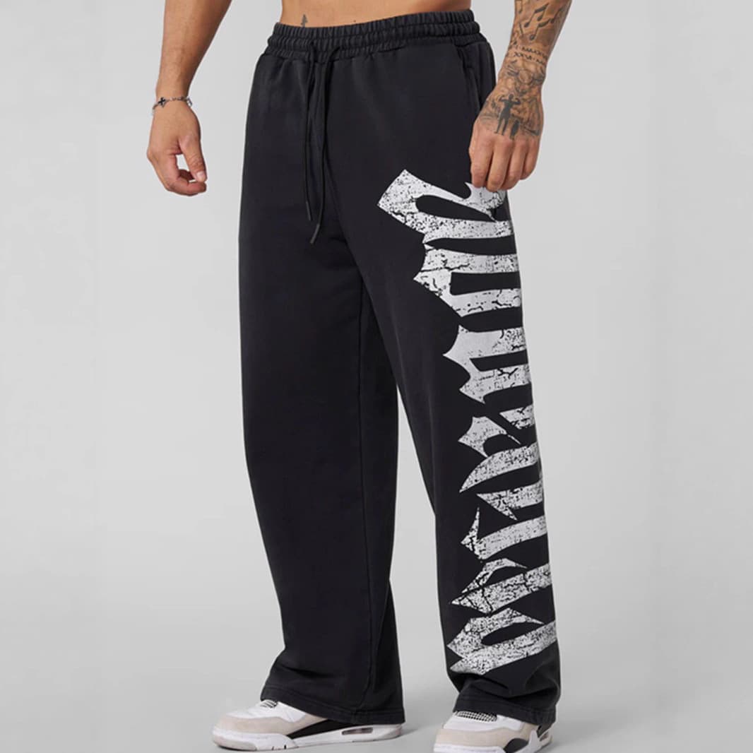YOUNGLA American Streetwear Sports Pants Gym Bodybuilding Running Training Pants Plus Size Cotton Printed Wide Leg Long
