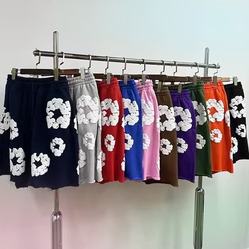 Correct version of Portuguese black line DENIM TEARS kapok shorts with full printed foam American trendy three-quarter pants