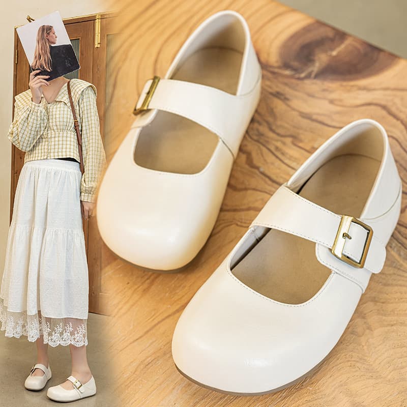 Large Size Women's Shoes 41-43 Retro Velcro Flat Women's Loafers 2026 Spring/Summer New Birkenstock Style Soft Sole Shoes
