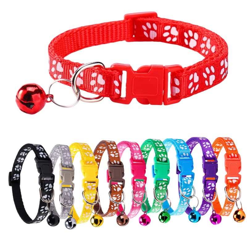 Pet Collar Cat Dog Bell Adjustable Cat Collar Dog Paw Pattern Cross-border Hot Selling Safety Buckle Wholesale Stock