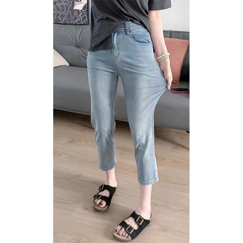 High Waist Slimming Straight Leg Jeans Women's Stretchy Split Denim Capri Pants Fall Fashion plus Size Petite Tube Pants