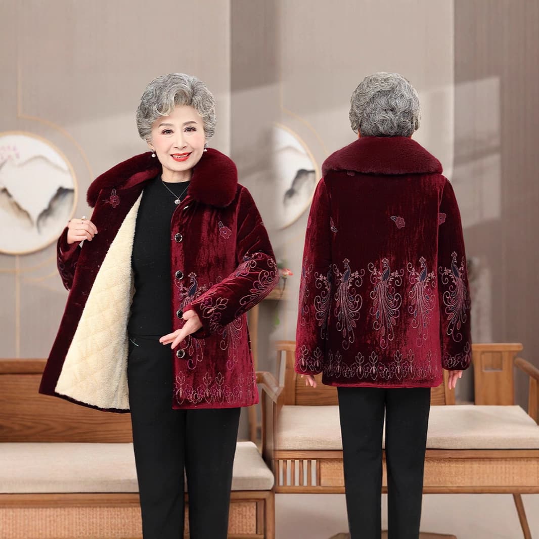 Elderly winter clothes, women's cotton-padded clothes, grandma's winter cotton-padded clothes, mother's velvet thickened fur collar coat, old lady's cotton-padded jacket