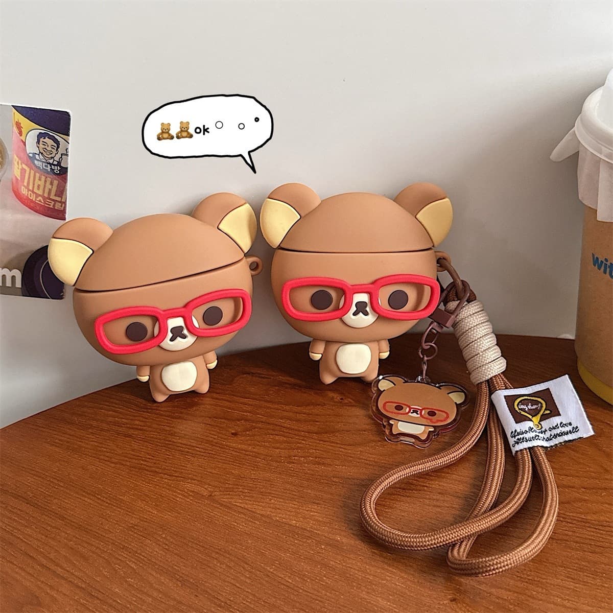 Cartoon Glasses Relax Bear Apple AirPods Pro Compatible 2/3/4 Gen Wireless Bluetooth Earphone Case Drop-Proof Shell