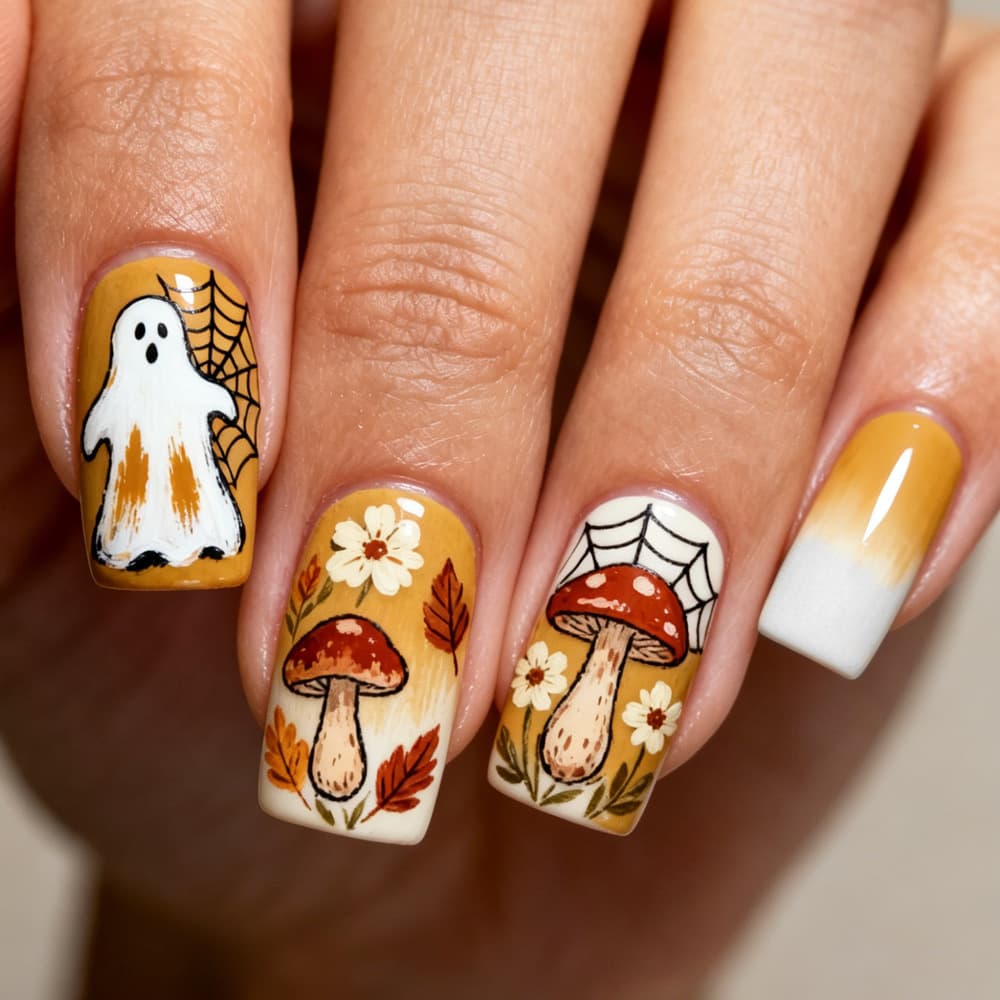 Export European and American Wearable Nails Halloween Ghost Mushroom Press On Nails Finished Removable False Nails