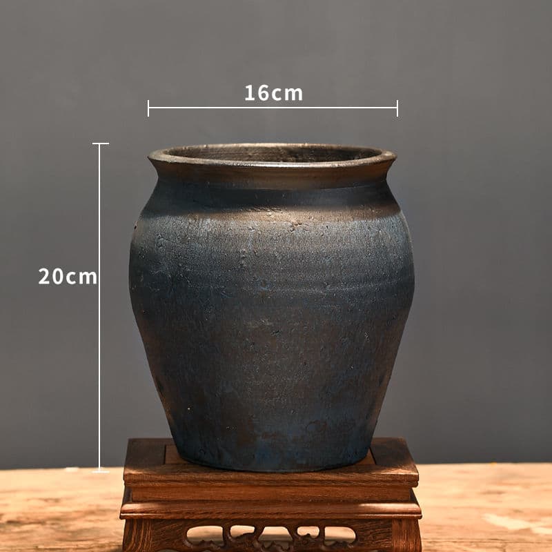 Chinese handmade terracotta pottery vase, rustic clay pot for succulents, vintage earthenware for dried flowers, sun-dried textured clay