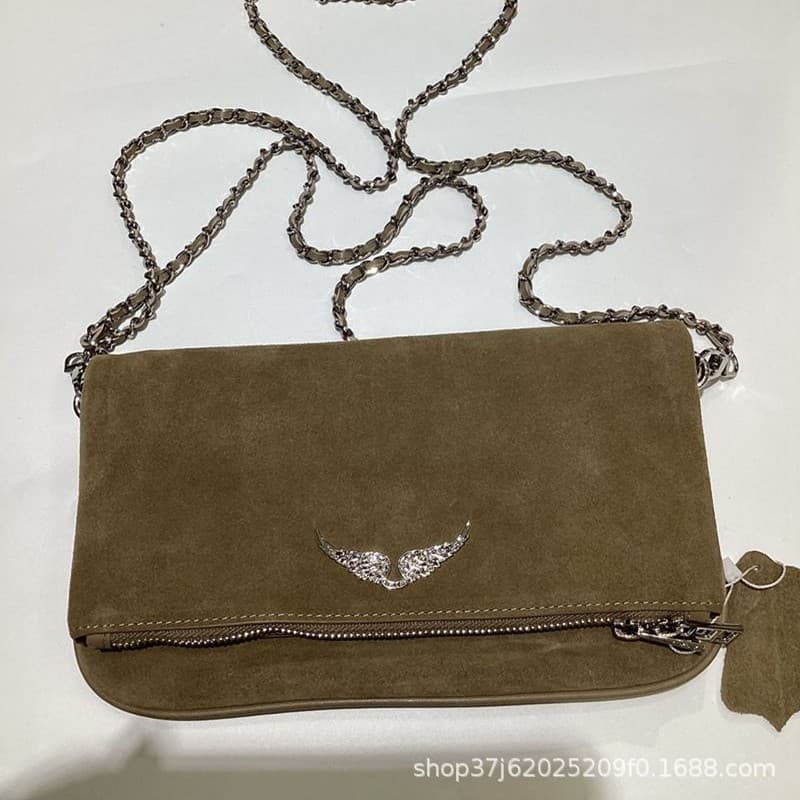 Cross-border exclusive Z family ladies bag flip classic fashion suede leather shoulder bag full of diamond wings light luxury high-end