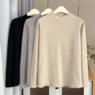 Plus Size Women's Autumn New Soft Knit Half Turtleneck Top for 200 lbs Versatile Solid Color Inner Wear 5460