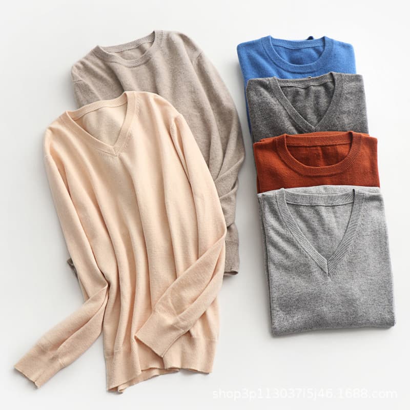 Wholesale Autumn/Winter Men's Round Neck Knit Loose Sweater Base Layer V-Neck Pullover Wool Sweater Solid Color Plus Size In Stock