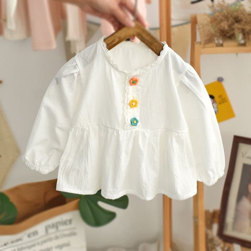 Fashionable Long Sleeve Baby Doll Shirt for Girls Spring Autumn Korean Style Soft Cotton Pure Color Cute Design Baby Korean Version Small Shirt