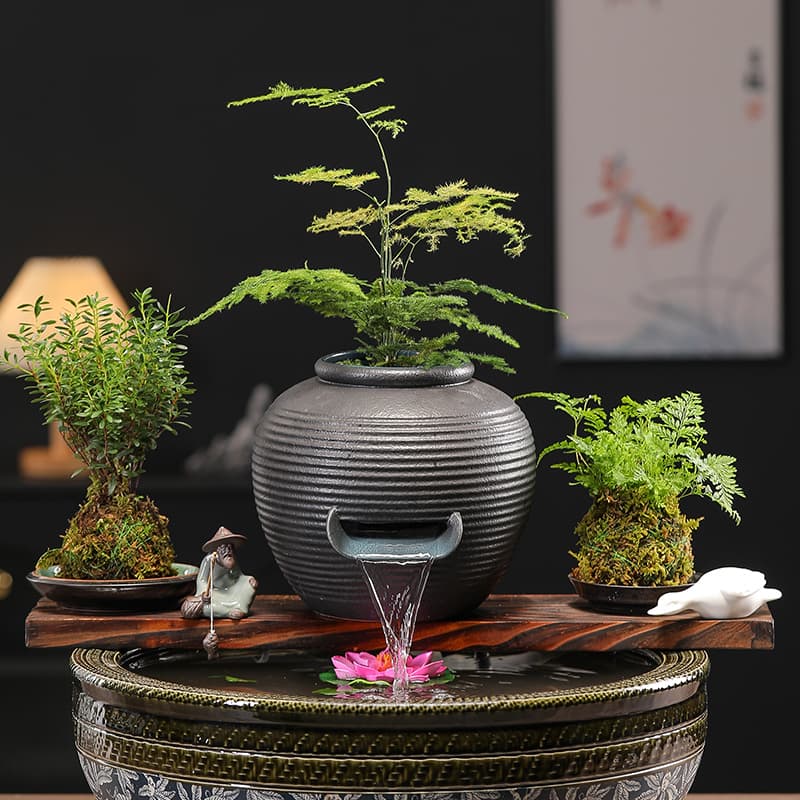 Fish Tank Landscaping Flowing Water Landscape Waterfall Flowing Water Circulation Clay Pot Outdoor Courtyard Fish Pond Water Tank Filter Ornaments Complete Set