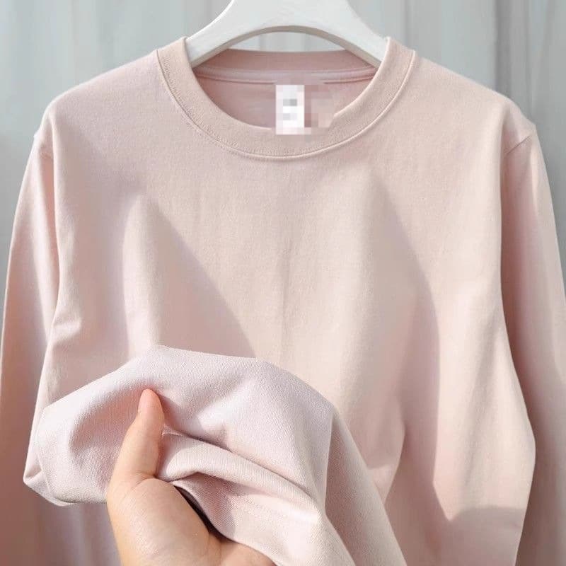 Xinjiang Cotton Low Saturation 300g Heavyweight Cotton Long Sleeve T-Shirt Women Brightening Pink Beige High Quality Base Layer