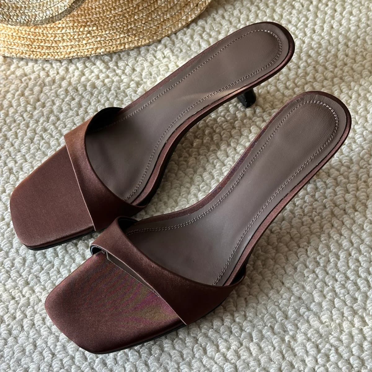 2024 Outdoor Flip Flops Square Toe Open Toe Minimalist Thin Heel Sandals Women French Style Elegant High Heel Slippers Black