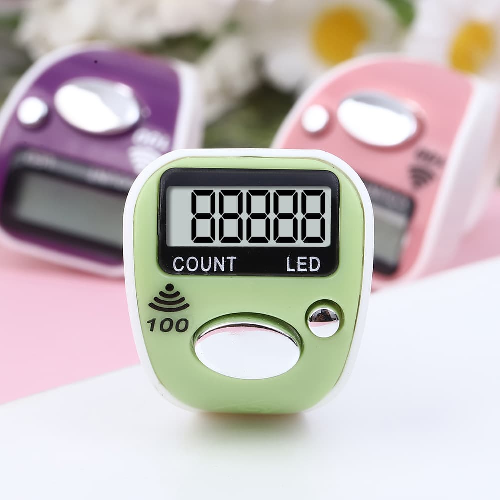 Finger Ring Mini Counter with LED Light, 100 Beep Reminder, Manual Ring Counter for Counting Points