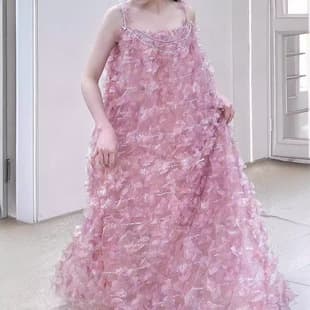 Light Pink Loose Morning Robe Light Dress Morning Photo Slip Dress Pearl Sequins High-End Long Dress Princess Women Bride Flowers