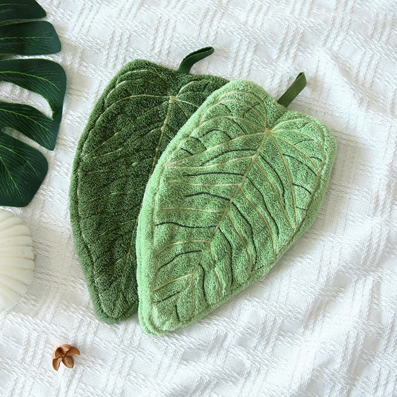 Plant Leaf Hand Towel Hanging Kitchen Bathroom Bathroom Portable Towel Cloth Absorbent Cleaning Handkerchief