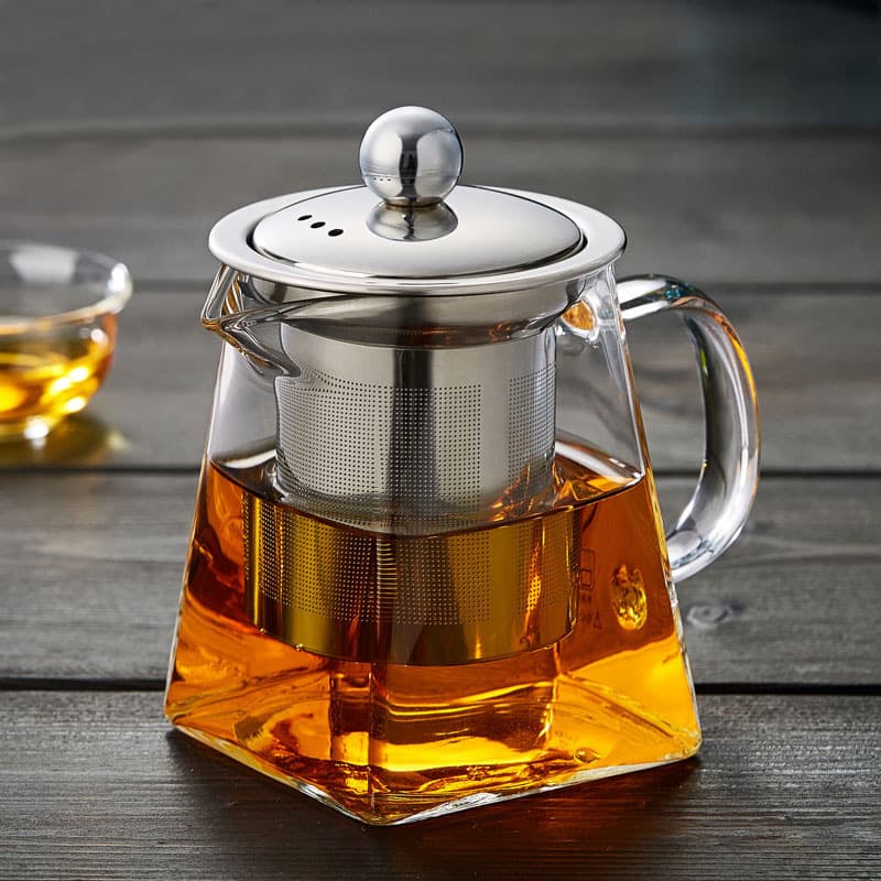 Thickened glass flower teapot, Kung Fu red tea set, stainless steel filter teapot, tea brewing device, round and square serving cup.