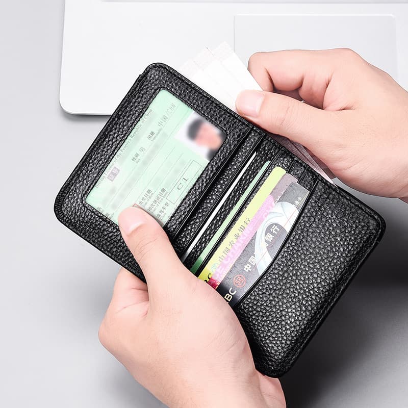 Ultra-Thin Mini Genuine Leather Wallet Men's Compact Horizontal Bifold Driver License Card Holder Soft Leather Purse