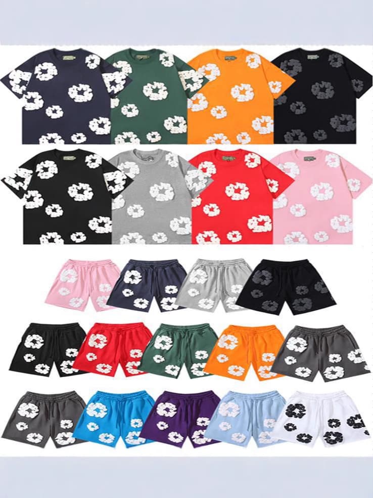 2025 New Cross-Border Denim Tears Kapok Short Sleeve T-Shirt and Shorts Set Trendy Brand In Stock T-Shirt Shorts