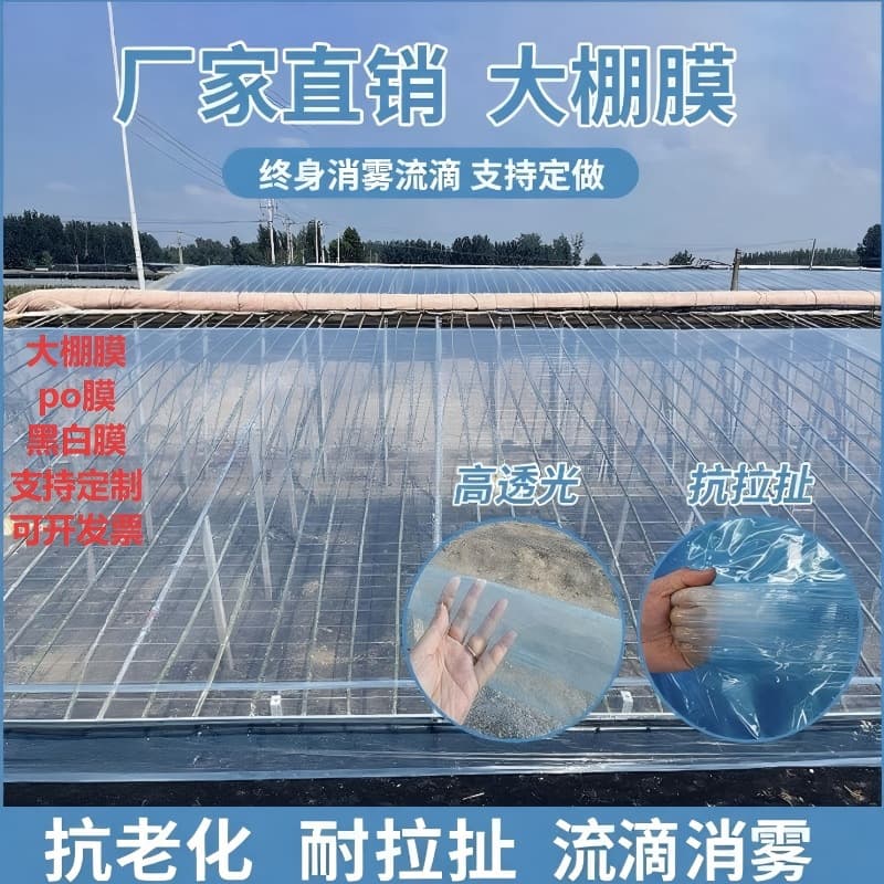 Factory Direct Greenhouse Film Non-Drip Anti-Fog Film 8s 10s Insulation Longevity Transparent Plastic Sheet Crystal PO Film