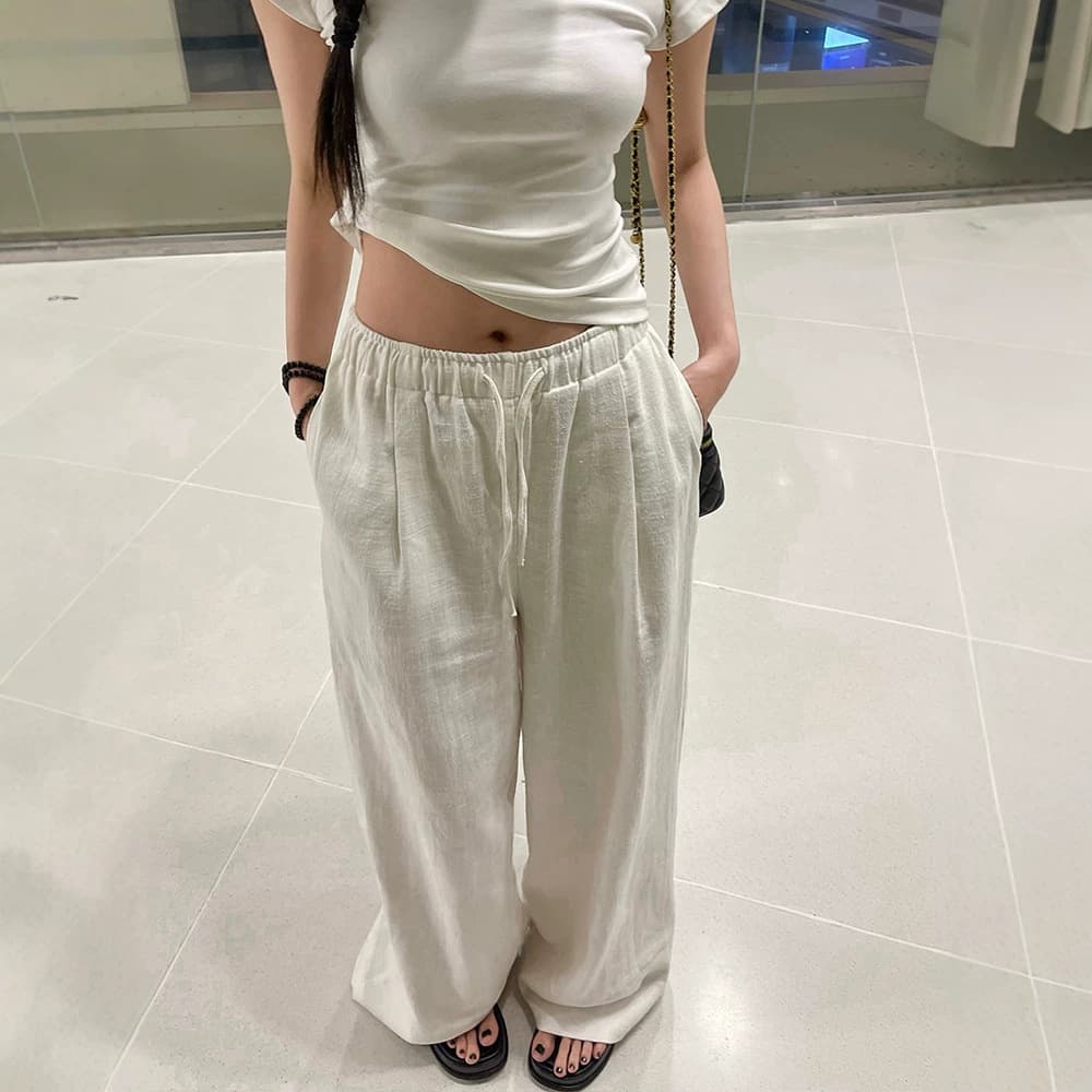 Non-transparent Washable White Ramie Pants Loose Wide-Leg Pants Thin Cotton-Linen Pants for Women Summer Linen Walking Pants