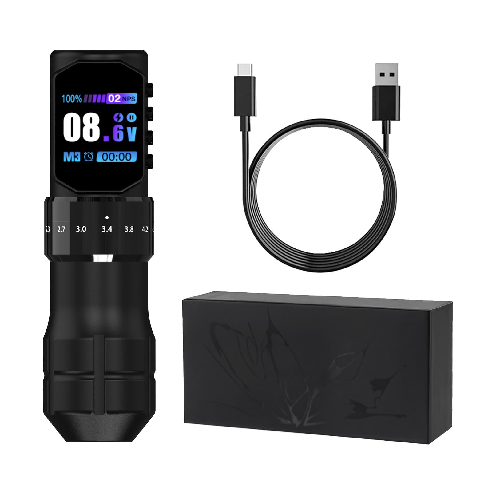 Large Color Screen Adjustable Stroke Tattoo Battery Pen Wireless Tattoo Machine Frequency Modulation Lining Shading Tattoo Cross-border Logo