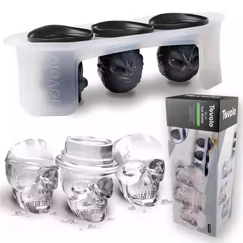 Skull Ice Cube Mold Halloween 3D Skull Silicone Ice Tray Whiskey Ice Ball Ice Cube Mold